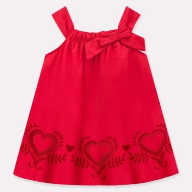 Imagem de Vestido Infantil Vermelho em Tricoline Roupa Juvenil Fofa Macia Para P
