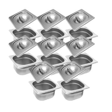 Imagem de CONJ 8 CUBAS Gastronômicas Em INOX GN 1/6x100 mm 1,5 Litros + 8 TAMPAS