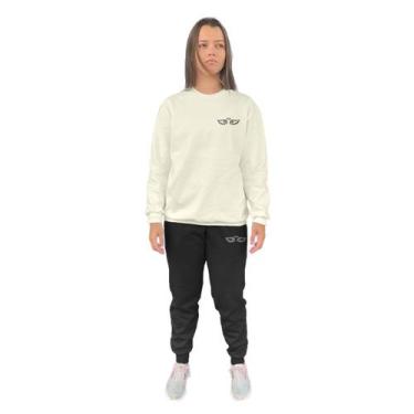 Imagem de Conjunto de Moletom Feminino Blusa Sem Capuz e Calça Jogger Estampado 