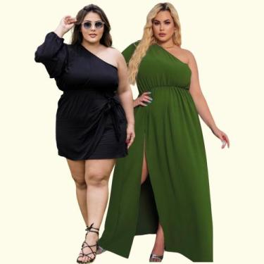 Imagem de Kit Plus Size Vestido Longo + Vestido Curto Ombro Só Midi Cropped - Sn