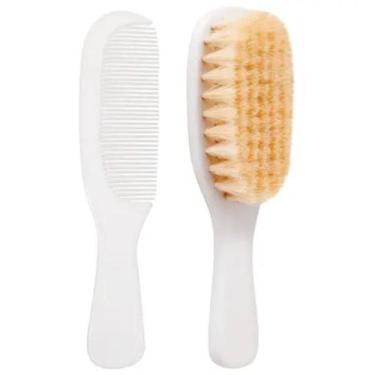 Imagem de Kit Pente E Escova Para Bebê Cerdas Naturais Macias Buba, Branco