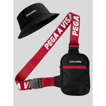 Imagem de Shoulder Bag Masculina Mini Bolsa Necessaire Basica + Chapeu Bucket Pe