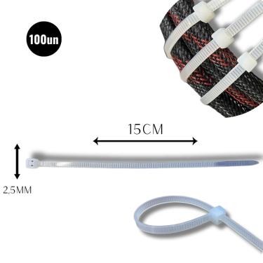 Imagem de Abraçadeira Nylon Enforca 2,5 x 150mm Kit C/ 100 Cinta Plástica Fixadora Fita Hellerman 15cm Branca
