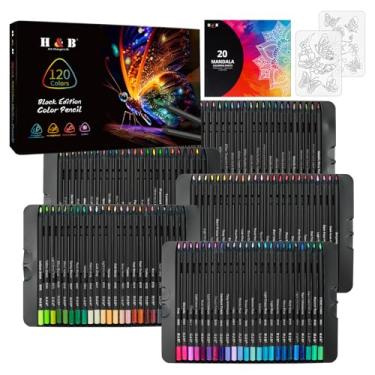 Imagem de H & B Conjunto de lápis de cor de 120 cores, lápis de cor metálicos, lápis de esboço, lápis de colorir para adultos, mistura de sombreamento, lápis pré-afiados de núcleo macio, adequado para artistas,