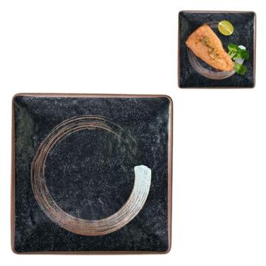 Imagem de Prato Quadrado Oriental Melamina Preto 20cm Restaurante - Bm36
