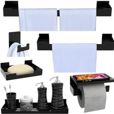 Imagem de Kit Acessórios Banheiro 6 Peças Preto Com Adesivo 3M SF.ELG - Shopfort