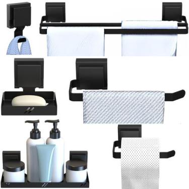 Imagem de Kit Acessórios Para Banheiro 6Pçs Duplo Ventosa Preto SF.Max - ShopFor
