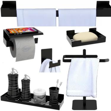 Imagem de Kit Acessórios Para Banheiro 6 Peças Adesivo Preto SF.Oslo - ShopForte