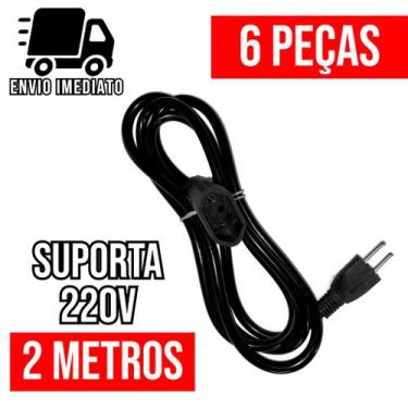 Imagem de Kit 6 Extensão Elétrica Prolongador Preto Extensor de Cabo 2 Metros Bi