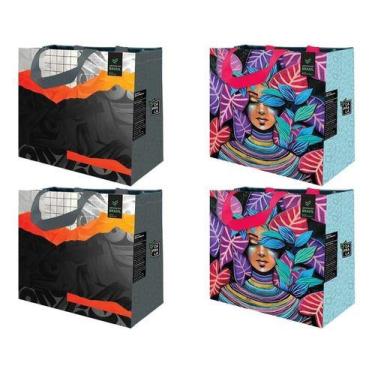 Imagem de Sacola de Ráfia Retornável 35x40x18cm Sortida (4 unidades) - B4U