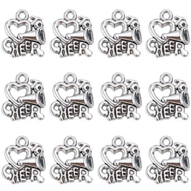 Imagem de SUNNYCLUE 1 CAIXA 60 peças pingentes de torcida prata cheer megafone charme coração líder de torcida liga antiga amor alto-falante esporte amuleto a granel para fazer joias, brincos faça você mesmo,
