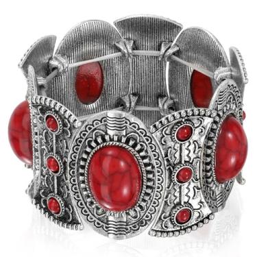 Imagem de Waist Wow Pulseira turquesa feminina boho vintage vaqueira ocidental pulseira elástica turquesa joia, One Size, Liga de aço Pedra preciosa, Ruby criado