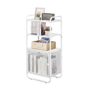 Imagem de LOFTEY Estante de Metal de 4 Camadas, Estante Estrela com Porta, Pequena Prateleira Organizadora para Escritório, Sala de Estar, Quarto, Cozinha