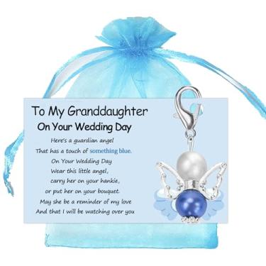 Imagem de MKISHINE Something Blue for Bride to Be on Wedding Gifts Bridal Angel Bouquet Garter Charm Gift Card para neta no dia do casamento, do avô