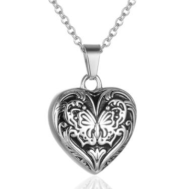 Imagem de Colar de cremação para mulheres, girassol/rosa/borboleta coração urna para cinzas de entes queridos, joia memorial, Aço inoxidável, Sem Pedra Preciosa