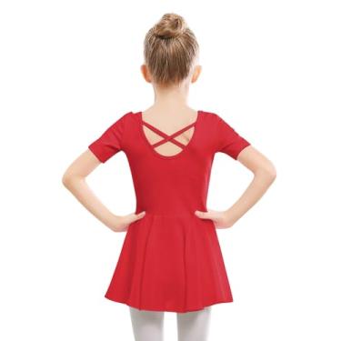 Imagem de Stelle Collant de balé para meninas, collant de dança com saia, roupa de balé infantil com laço cruzado nas costas (criança pequena/grande), Estilo 1 - vermelho (costas cruzadas), 6-7 Anos