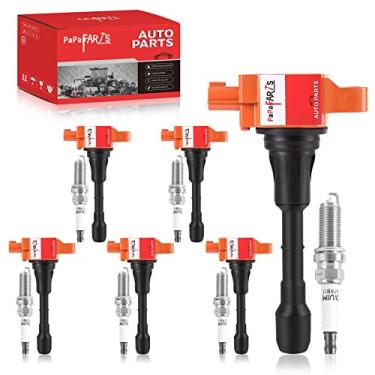 Imagem de PAPAPARTS conjunto de 6 pacotes de bobinas de ignição uf550 e vela de ignição de irídio compatível com infiniti jx35 m35 q50 q70 qx60 ex35 fx35 g25 g35 nissan 350z altima maxima murano quest 2.5l 3.
