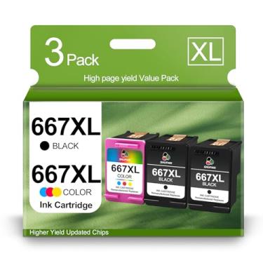 Imagem de Cartucho de tinta 667XL preto e colorido de substituição para HP 667XL 667 XL cartuchos de tinta compatíveis com impressoras HP DeskJet 1275 2374 2375 2376 2775 2776 6075 6475 6476 (2 pretas, 1