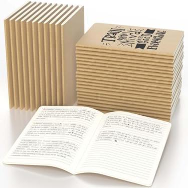 Imagem de Oucaru Cadernos de diário A5 Cadernos pautados universitários pacote com 32 cadernos Kraft pequenos forrados a granel 21 x 13 cm, cadernos de composição marrom, diário, material escolar para escola,
