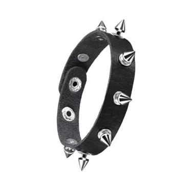 Imagem de Pulseira Gótica Punk Rock Ajustável - Cravejada com Pedras Pretas - Un