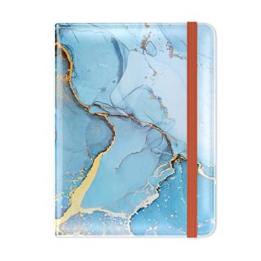 Imagem de Hsxnam Combinação de porta-cartão de passaporte e vacina, porta-passaporte com espaço para cartão de vacina, capa de passaporte com bloqueio RFID, protetor organizador de documentos de viagem de couro para mulheres, Mármore azul