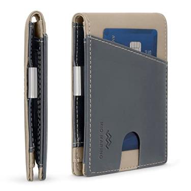 Imagem de Carteira masculina fina Mio Marino – carteira dobrável com bolso frontal – bloqueio avançado de RFID/proteção contra fraude – janela para identidade e clipe para dinheiro, Cinza/off-white, One Size,