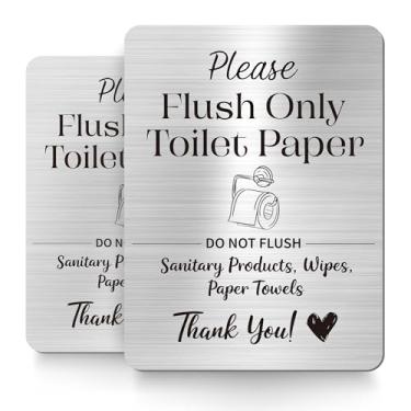 Imagem de Placa de papel higiênico Flush Only, placa de banheiro premium com 2 adesivos, placa de vaso sanitário para evitar danos ao encanamento, ideal para banheiro e anfitrião de negócios, fácil de colocar