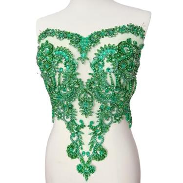 Imagem de Succi Shan Apliques de remendos feitos à mão com contas com cristais de strass para costurar em vestidos de noiva de renda de renda DIY roupas (verde)