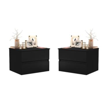 Imagem de KIT 2 Mesas De Cabeceira Criado Suspenso Para Quarto 2 Gavetas(Preto)