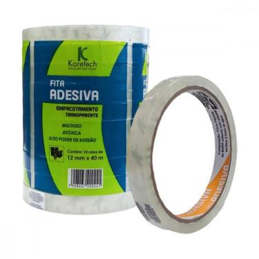 Imagem de Fita Adesiva Embalagem Koretech Transparente 12Mm X 40M - Kit C/10 Pec