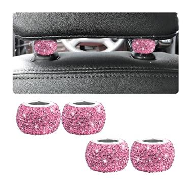 Imagem de Osilly Colares de encosto de cabeça para carro, 4 peças de decoração de anéis para descanso de cabeça de carro, acessórios interiores de diamante de cristal de strass para descanso de cabeça automático, pingentes de cristal para carro, SUV caminhão (rosa)