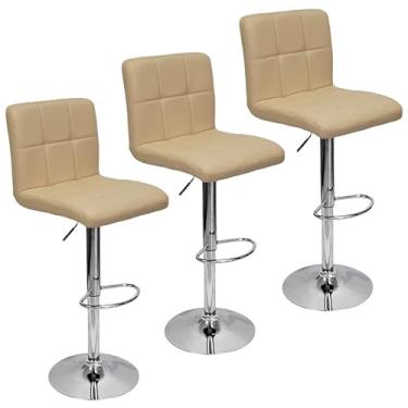 Imagem de Kit 3 Banquetas Confort Gomos Estofada Couro Giratória com Regulagem Bege - Lianto Decor