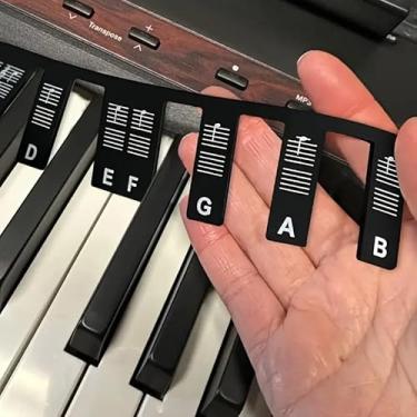 Imagem de Adesivos removíveis para teclas de piano para 61 teclas, adesivos reutilizáveis de silicone para teclado de piano para iniciantes (Preto)