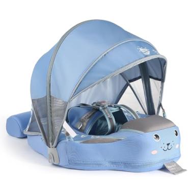 Imagem de Boia Mambobaby 2025, boias de bebê com dossel para bebês de 3 a 24 meses, boias de piscina não infláveis com alça de segurança ajustável e cauda atualizada, anel de natação na cintura para crianças,