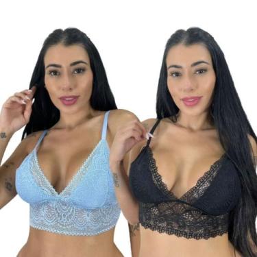 Imagem de Kit 2 Top Cropped De Renda Feminino Alças Ajustáveis Rendado Sutiã Blo