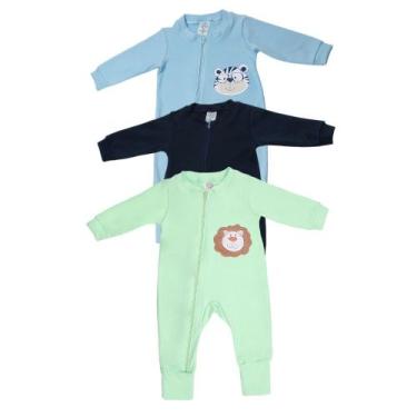 Imagem de Kit Macacao Bebe Suedine Com Ziper Bordado e Liso 3 Peças Roupa Infant