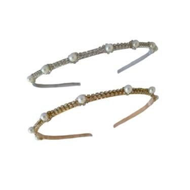 Imagem de Kit 2 Peças Tiara Strass Dupla Blogueira Glamour (Dourado/Prata)