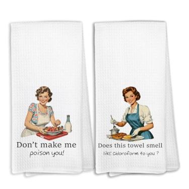 Imagem de KTYHD Presentes engraçados para anfitriãs, toalhas de cozinha, esta toalha tem cheiro de clorofórmio para você, toalha vintage para presente retrô para dona de casa, toalhas de mão de banheiro retrô