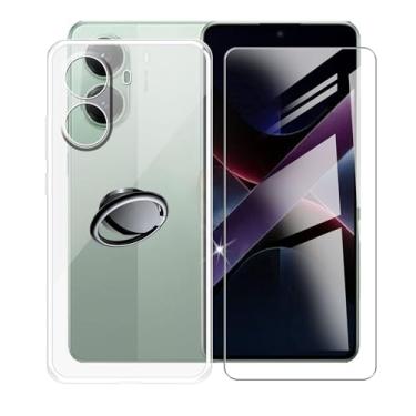 Imagem de Capa para Xiaomi Poco X7 Pro, com [1 x película protetora de vidro temperado], capa macia à prova de choque, [suporte de anel de rotação de 360°] Capa para Xiaomi Poco X7 Pro (6,7 polegadas) -