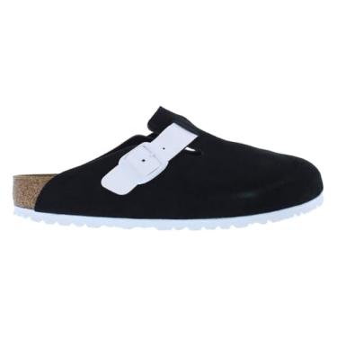 Imagem de Birkenstock Tamancos unissex Boston Soft Footbed, Preto, branco, 8-8.5
