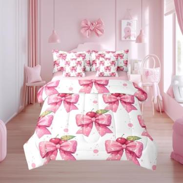 Imagem de Castle Fairy Conjunto de edredom casal com laço de desenho animado de 7 peças, para decoração de quarto de crianças, laço feminino rosa (edredom + lençol de cima + 2 fronhas + 2 fronhas