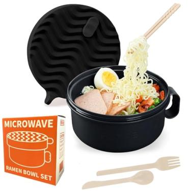 Imagem de Panela de ramen de micro-ondas, conjunto de tigelas de ramen, tigela de macarrão ramen 1,360 g, panela de macarrão de micro-ondas, tigela de ramen com pauzinhos e colher, tigela de micro-ondas para