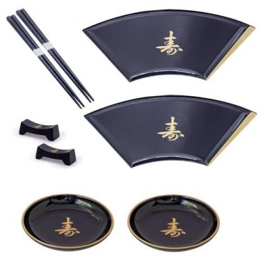 Imagem de Kit Oriental Japonês P/ 2 Pessoas Molheira Prato Leque - AC
