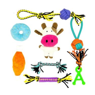 Imagem de IEUDNS Cachorro corda de brinquedo de brinquedo de corda de cachorro desgaste resistente a morder o conjunto de mastigações favoritas para buscar suprimentos, 8 Peças