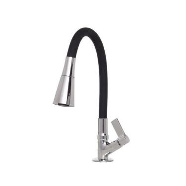Imagem de Torneira Flexível Bancada Cozinha Cone Duplo Jato Preto/cromado CasaGr