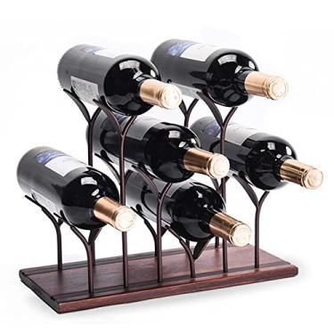 Imagem de Suporte de garrafa de bancada, suporte de garrafa de metal de mesa, prateleira de armazenamento de vinho comporta 6 garrafas para cozinha, bar, despensa, adega, porão, armário