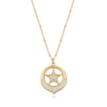 Imagem de BENEIGE Colar de praia banhado a ouro 14 K com zircônia cúbica moderna pingente simples boho corrente ajustável gargantilha colares para mulheres, Sem Pedra Preciosa