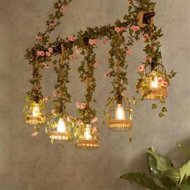 Imagem de American Country Restaurant Pendant Light Retro Criatividade Música Restaurante Caixa Balcão Bar Café Loja de Chá com Leite Loja de Roupas Planta Pendant Light Chandelier (B 5 Luzes)