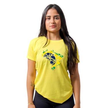 Imagem de Camiseta Feminina Dry Fit  Amarela  Brasil Mapa - Techmalhas, M, Amare