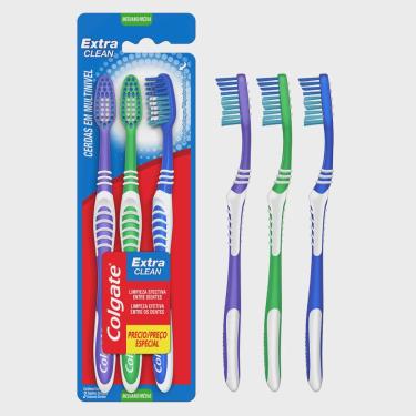 Imagem de Kit escova dental média colgate extra clean - 3 unidades